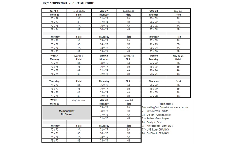 U7/U8 Inhouse Schedule