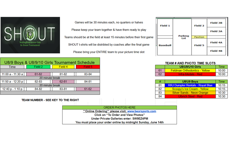 SHOUT SCHEDULE U8/U9 B & U/8-U10 GIRLS