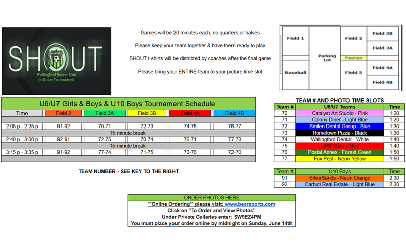 U6/U7 & U10 BOYS SHOUT SCHEDULE